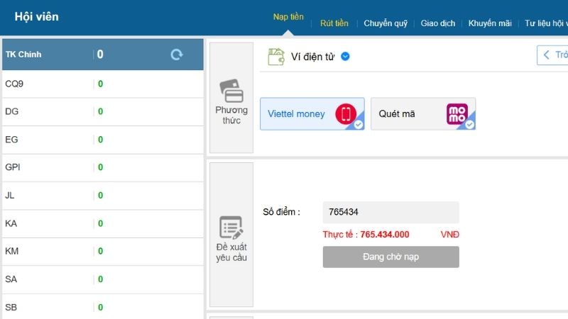 Nạp tiền Ku88 bằng ví momo
